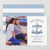 Nautical Navy Dusty Blue Anchor Weddenfoto Save The Date (Voorkant / Achterkant)