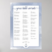 #Nautical Navy+Dusty Blue Waterverf Seating Chart Poster (Voorkant)