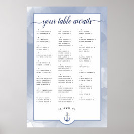 #Nautical Navy+Dusty Blue Waterverf Seating Chart Poster