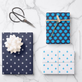 Nautical Navy en Bright Blue Inpakpapier Vel