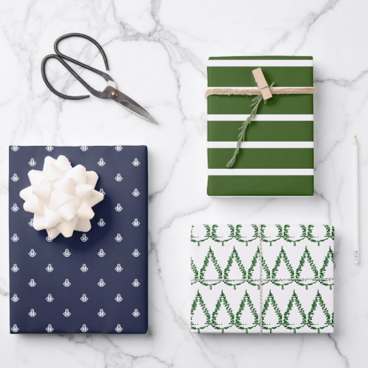 Nautical Navy en Green Inpakpapier Vel (Voorkant)
