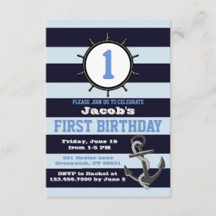 Nautical Navy First Birthday Invitations Kaart