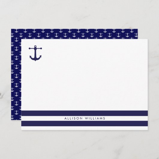 Nautical Navy Flat Note-kaarten Notitiekaartje (Voorkant / Achterkant)