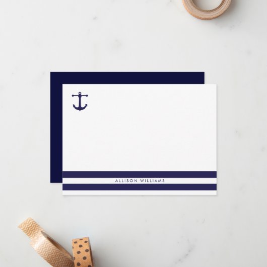 Nautical Navy Flat Note-kaarten Notitiekaartje (Voorkant / Achterkant in situ)