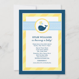 Nautical Navy Gele Walvis Baby Shower voor Jongen Kaart