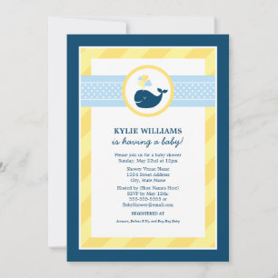 Nautical Navy Gele Walvis Baby Shower voor Jongen Kaart