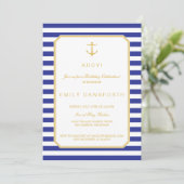 Nautical Navy & Gold Birthday Party Invitation Kaart (Staand voorkant)