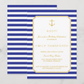 Nautical Navy & Gold Birthday Party Invitation Kaart (Voorkant / Achterkant)