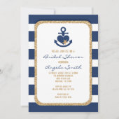 Nautical Navy & Gold Bridal Shower Invitation Kaart (Voorkant)
