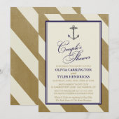 Nautical Navy & Gold Couple's Shower Kaart (Voorkant / Achterkant)