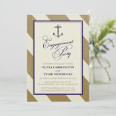 Nautical Navy & Gold Engagement Party Kaart (Staand voorkant)