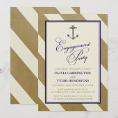 Nautical Navy & Gold Engagement Party Kaart (Voorkant / Achterkant)
