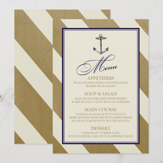 Nautical Navy & Gold Menu (Voorkant / Achterkant)
