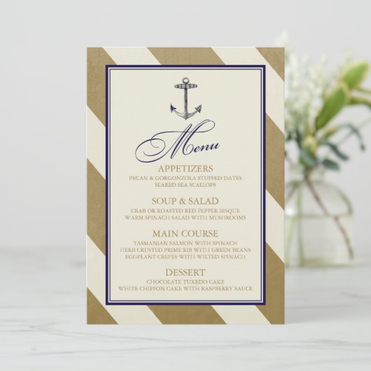 Nautical Navy & Gold Menu (Staand voorkant)