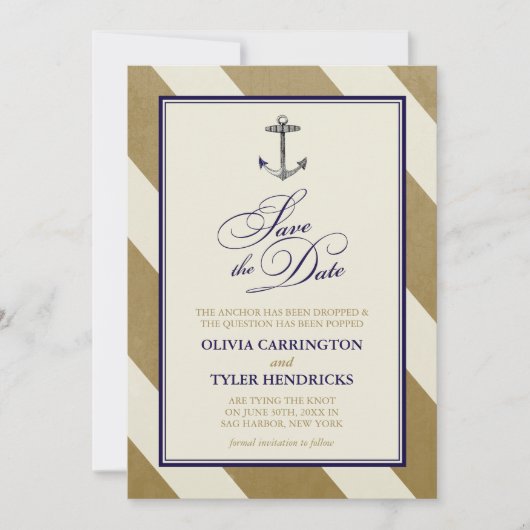 Nautical Navy & Gold Save the Dates Date (Voorkant)
