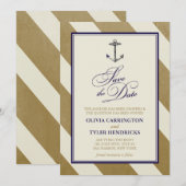 Nautical Navy & Gold Save the Dates Date (Voorkant / Achterkant)