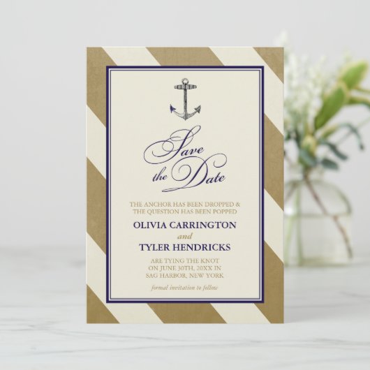 Nautical Navy & Gold Save the Dates Save The Date (Staand voorkant)