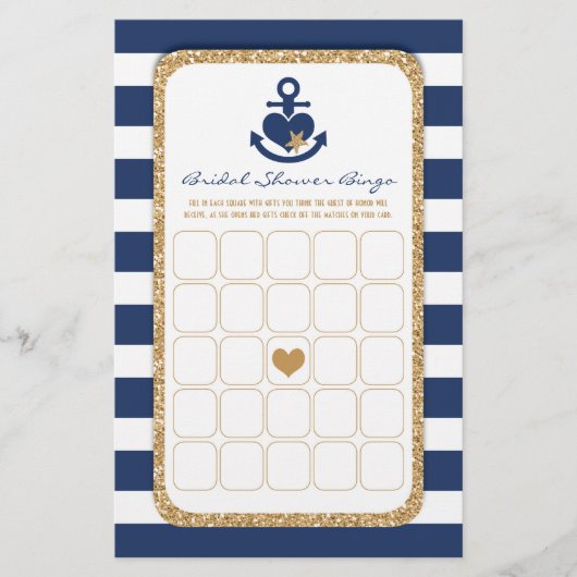 Nautical Navy & Gold Vrijgezellenfeest Bingo Flyer (Voorkant)