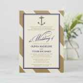 Nautical Navy & Gold Wedding Invitations Kaart (Staand voorkant)
