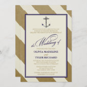 Nautical Navy & Gold Wedding Invitations Kaart (Voorkant / Achterkant)
