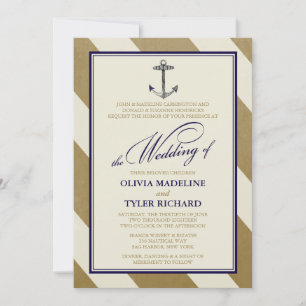 Nautical Navy & Gold Wedding Invitations Kaart