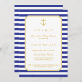 Nautical Navy & Goud Baby Shower Uitnodiging (Voorkant / Achterkant)