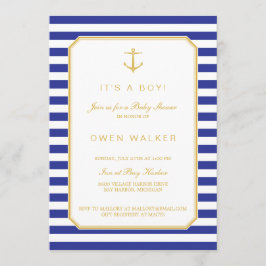 Nautical Navy & Gouden Baby Shower Uitnodiging