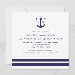Nautical Navy Graduation Party Invite Kaart