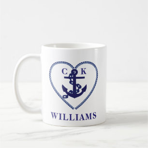 Nautical Navy Heart Anchor Wedding Monogram Koffiemok