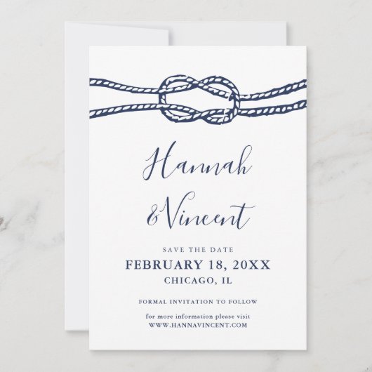 Nautical Navy Knot Save the Date Kaart (Voorkant)