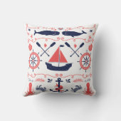 Nautical Navy Koraal Kwekerij Baby Jongen Geboorte Kussen (Achterkant)