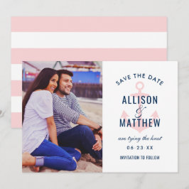 Nautical Navy Light Pink Anchor Wedding Photo Save The Date