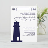 Nautical Navy Lighthouse Anchor Wedding Uitnodigin Kaart (Staand voorkant)