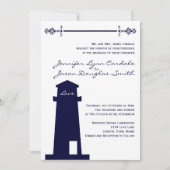 Nautical Navy Lighthouse Wedding Invitations Kaart (Voorkant)