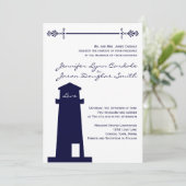 Nautical Navy Lighthouse Wedding Invitations Kaart (Staand voorkant)