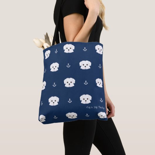 Nautical Navy Maltipoo Puppy Canvas tas (Dichtbij)