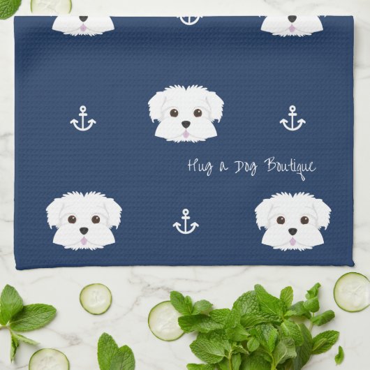Nautical Navy Maltipoo Puppy Kitchen Towel Theedoek (Gevouwen)
