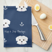 Nautical Navy Maltipoo Puppy Kitchen Towel Theedoek (Quarter Fold)