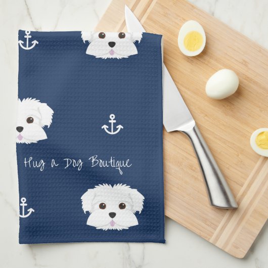 Nautical Navy Maltipoo Puppy Kitchen Towel Theedoek (Quarter Fold)