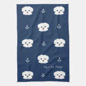Nautical Navy Maltipoo Puppy Kitchen Towel Theedoek (Verticaal)