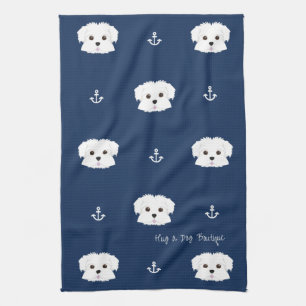 Nautical Navy Maltipoo Puppy Kitchen Towel Theedoek