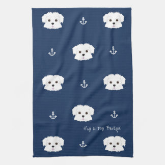Nautical Navy Maltipoo Puppy Kitchen Towel Theedoek