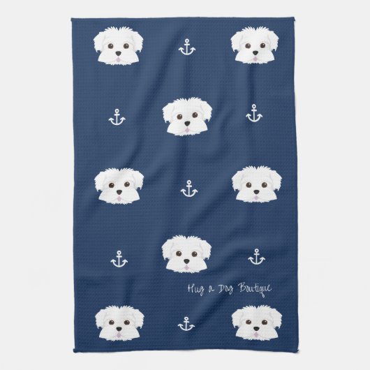 Nautical Navy Maltipoo Puppy Kitchen Towel Theedoek (Verticaal)