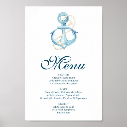 Nautical Navy Menu or Bar Menu Sign Poster (Voorkant)