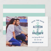 Nautical Navy Mint Green Anchor Wedding Foto Save The Date (Voorkant / Achterkant)
