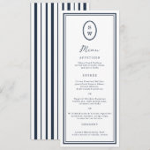 Nautical Navy Monogram Long Wedding Menu Card Kaart (Voorkant / Achterkant)