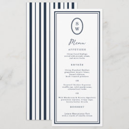 Nautical Navy Monogram Long Wedding Menu Card Kaart