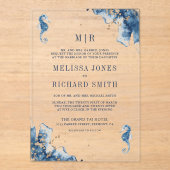 Nautical Navy Monogram Seahorse Wedding Acryl Uitnodigingen (Voorkant)