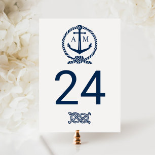 Nautical Navy Monogram Wedding Table Number Briefkaart