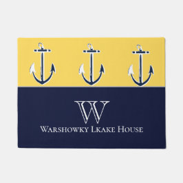Nautical Navy Mustard Yellow Anchor strand house Deurmat